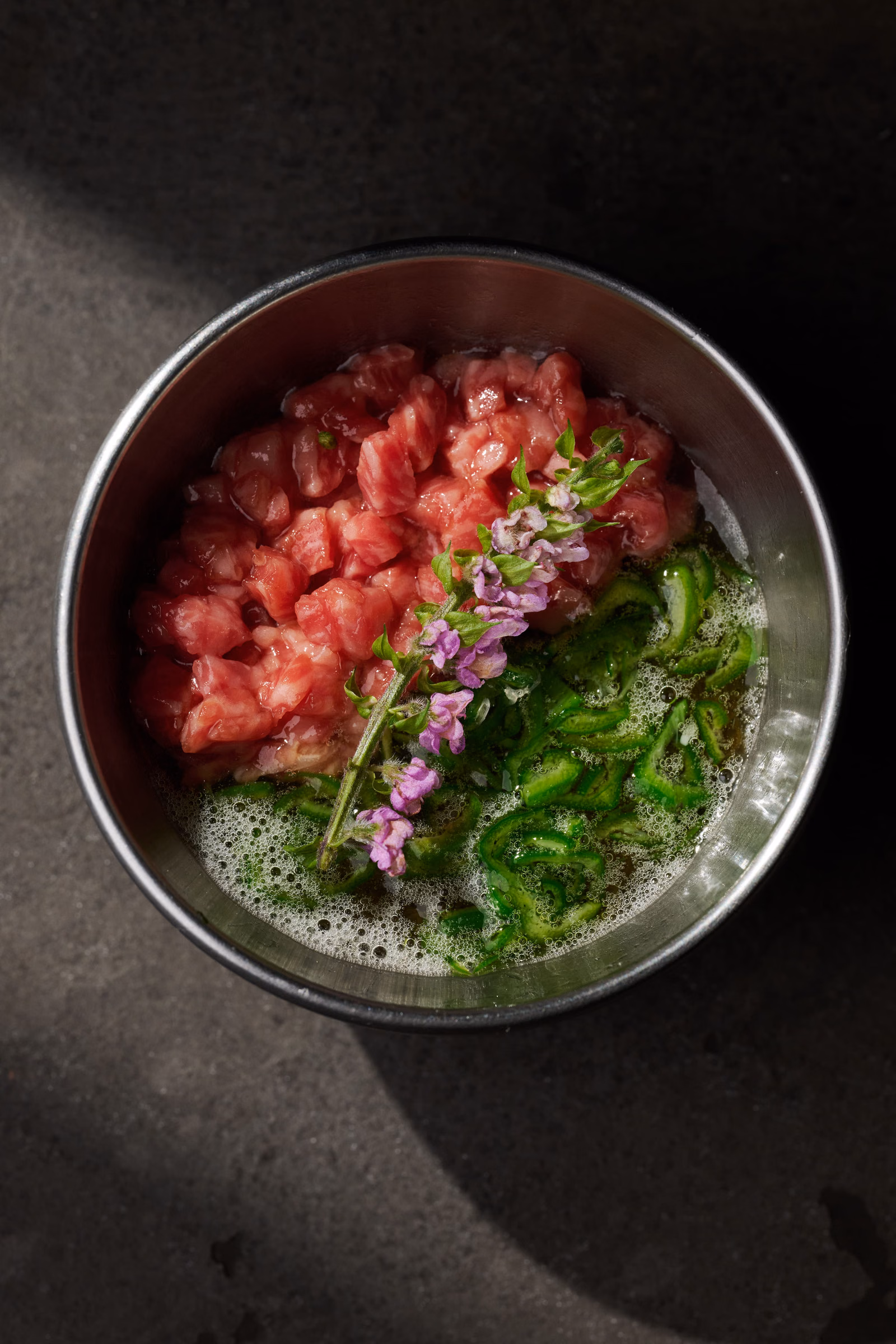 The "raw beef jewelry box" pairs wagyu with refreshing spice.