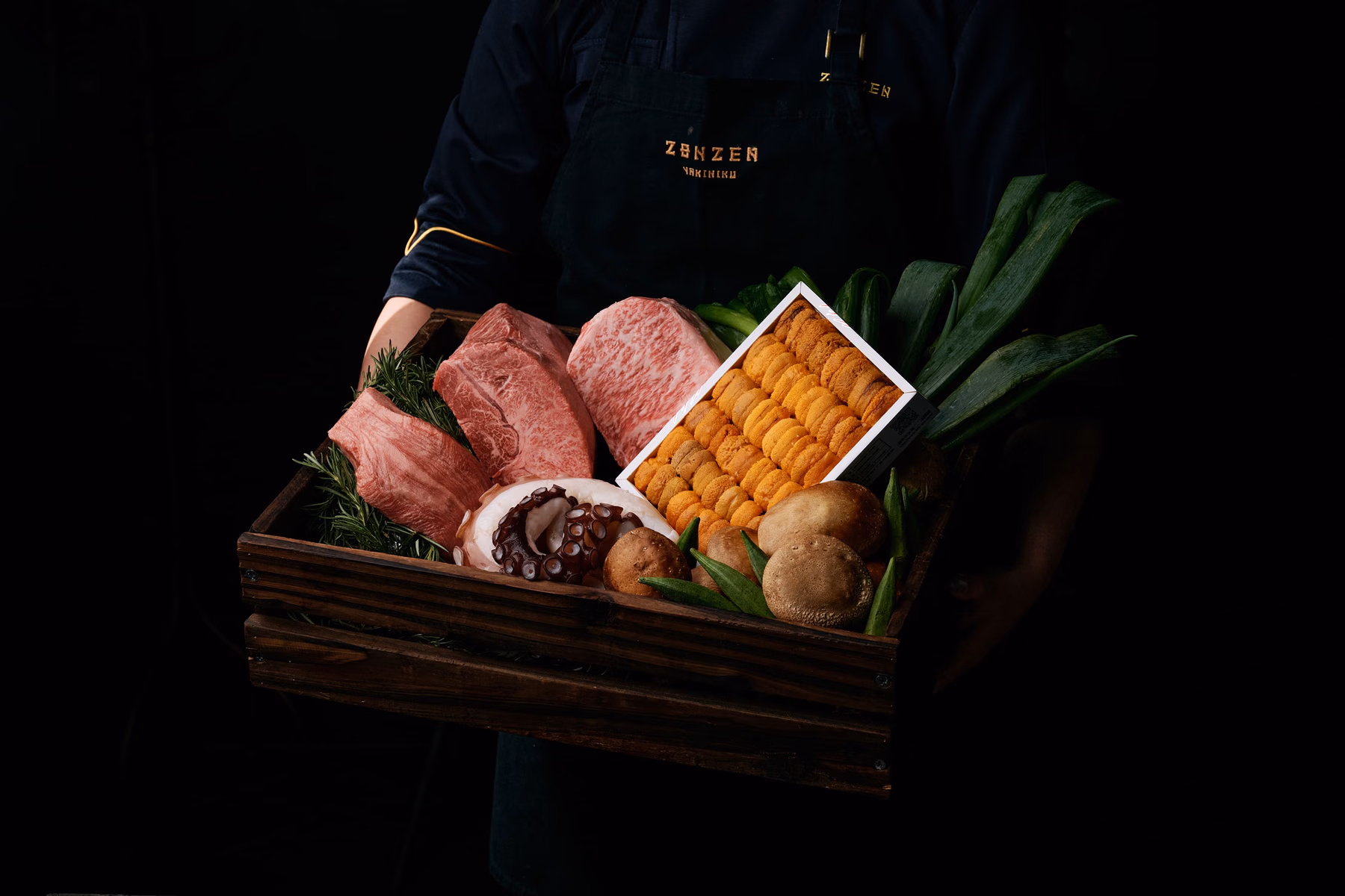 The autumn menu features wagyu, sea urchin, octopus and other land and sea ingredients; actual items depend on the set selected.