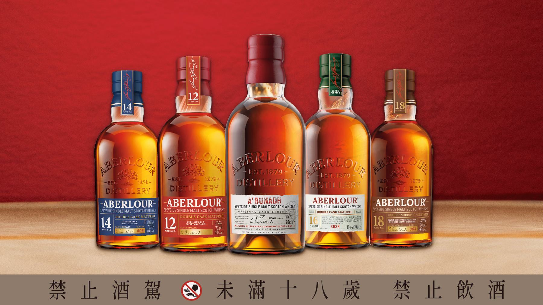 Display of Aberlour's Double Cask Matured series whiskies.