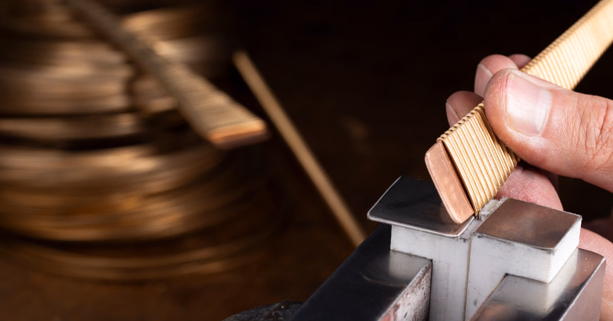 Craftsmen use tools to process metal components of Tubogas