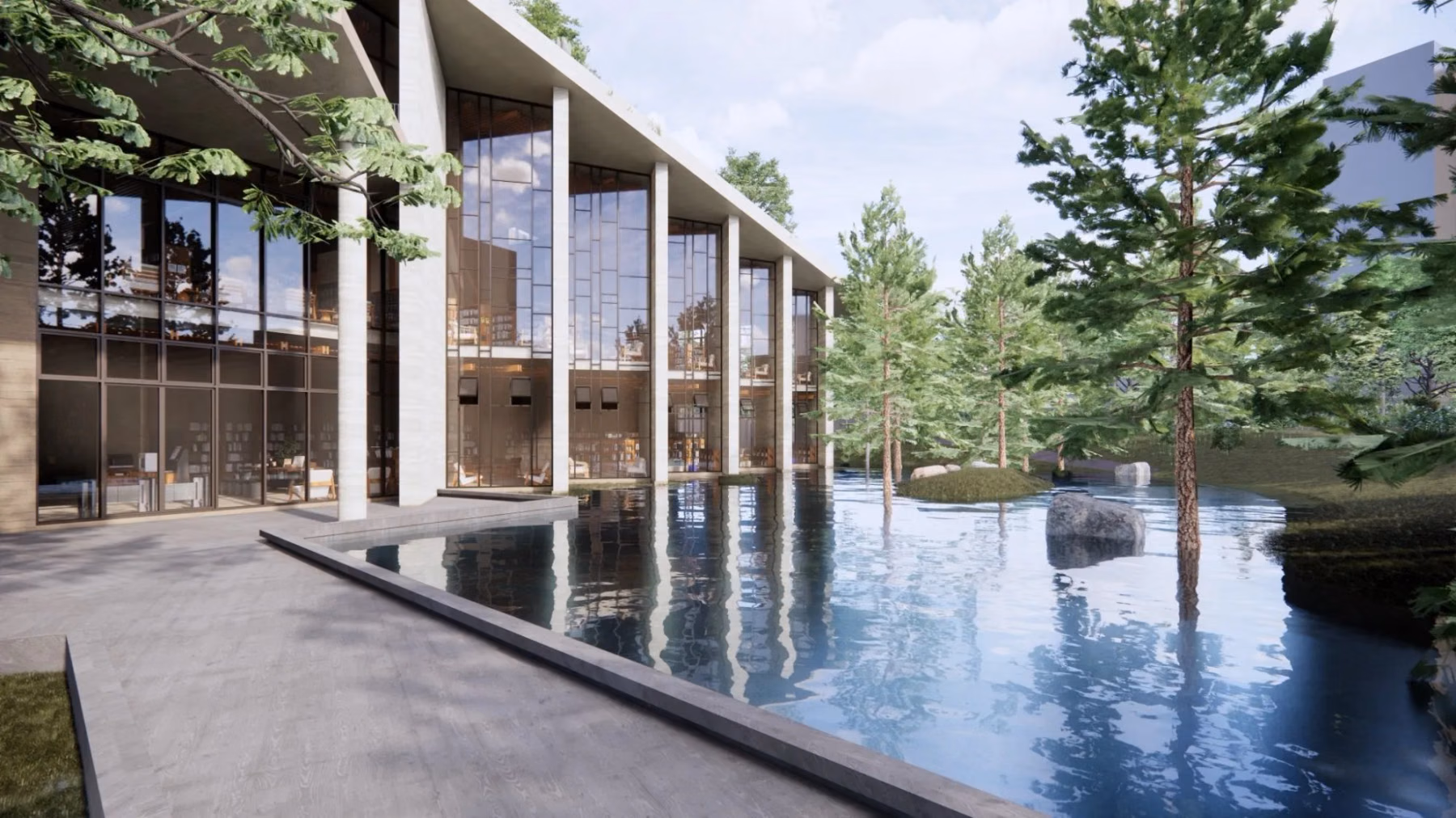 Lobsang Library appearance and waterscape planning