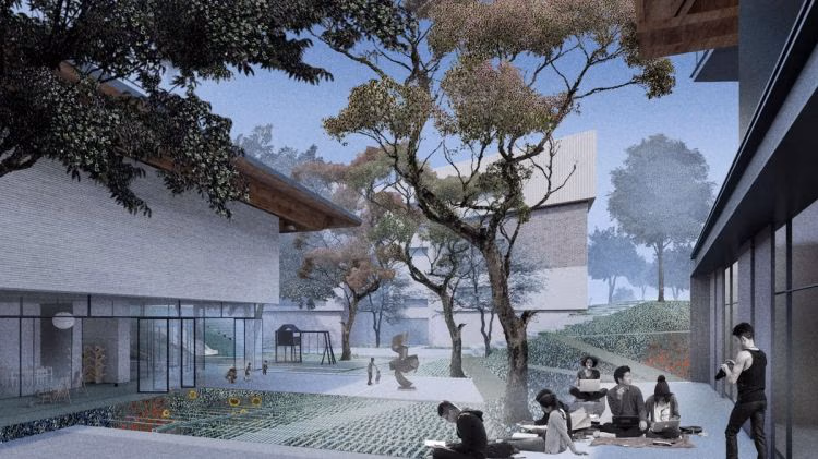 将来の美術館の中庭計画のヒント、実際の現場はまだオープンしていません
