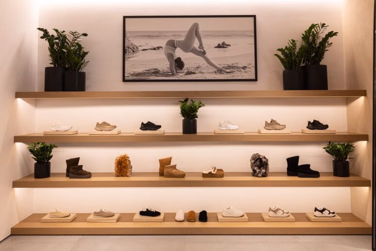 Footwear display at the ALO store