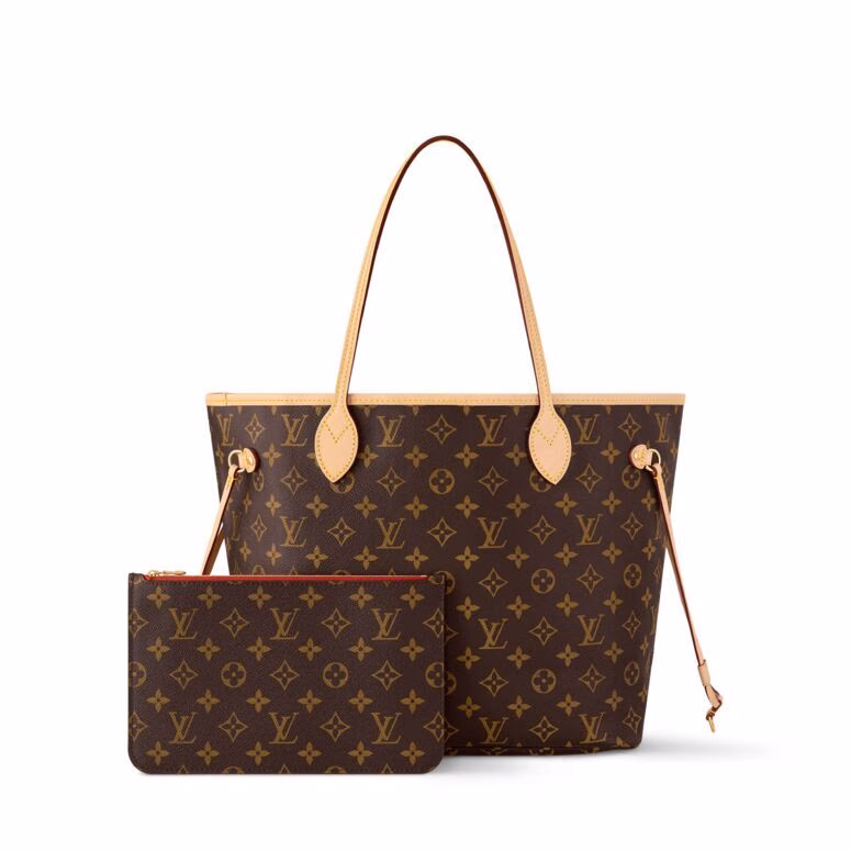Monogram Neverfull โทตและกระเป๋าใบเล็กคู่กัน แสดงแผงลายกว้าง