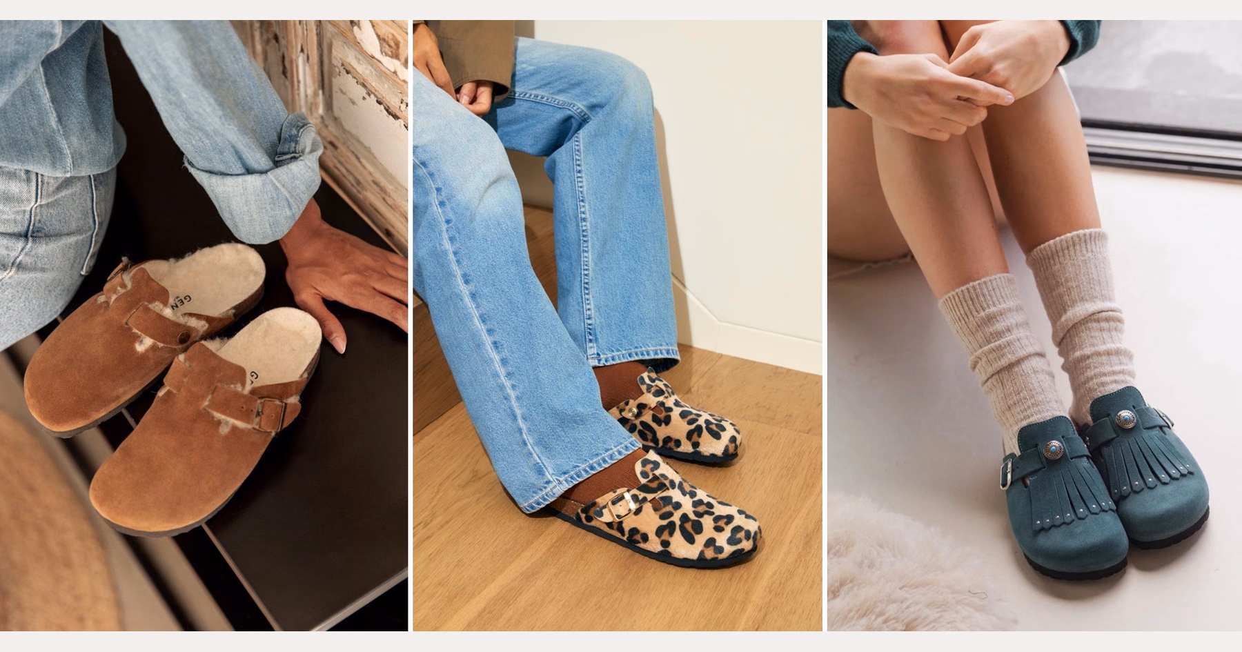 GENUINS autumn clogs add wool, animal prints and peacock blue: four models compared
